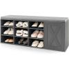 imageGiantex 9 Cubes Shoe Bench with Storage Adjustable Shelves Storage Bench Rack with Removable Padded Cushion 3 Tier Shoe Storage Bench with Cabinet for Entryway Hallway GreyGrey