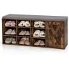 imageGiantex 9 Cubes Shoe Bench with Storage Adjustable Shelves Storage Bench Rack with Removable Padded Cushion 3 Tier Shoe Storage Bench with Cabinet for Entryway Hallway GreyRustic Brown