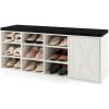 imageGiantex 9 Cubes Shoe Bench with Storage Adjustable Shelves Storage Bench Rack with Removable Padded Cushion 3 Tier Shoe Storage Bench with Cabinet for Entryway Hallway GreyWhite