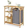 imageGiantex Bamboo Laundry Hamper Stand Freestanding Laundry Organizer wRemovable Sliding Bag ampamp 3Tier Open Shelves Multipurpose Utility Storage Cabinet for Bathroom Living Room Bedroom Natural