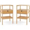 imageGiantex Bamboo Nightstands Set of 2 Wood Side Tables with Drawer and 2 Storage Shelves Multifunctional Bedside Tables for Small Spaces MCM Boho Style End Tables for Bedroom Office NaturalSet of 2