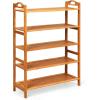 imageGiantex Bamboo Shoe Rack 5 Tier Freestanding Shoe Rack with Two Rounded Handle for 15 Pairs Entryway Standing Shoe Storage Organizer for Kitchen Living Room Entryway 5Tier5Tier