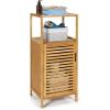 imageGiantex Bathroom Floor Cabinet Bamboo Storage Cabinet wSingle Door ampamp Open Shelves Freestanding Corner Cabinet Side Storage Organizer for Laundry Room Living Room Bedroom Easy Assembly