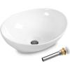 imageGiantex Bathroom Sink Vessel Sink 16x13 Inch Basin Porcelain with Anticlogging Pop Up Drain Countertop Bathroom Vanity Vessel Sink Oval Ceramic Sink Bowl Bathroom Vessel Sink White