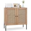 imageGiantex Buffet Cabinet Set of 2 Wood Sideboard Storage Cabinet with Rattan Door 3Position Adjustable Shelf Freestanding Coffee Bar Accent Cabinet Kitchen Cupboard Organizer for Living RoomOak