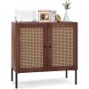 imageGiantex Buffet Cabinet Set of 2 Wood Sideboard Storage Cabinet with Rattan Door 3Position Adjustable Shelf Freestanding Coffee Bar Accent Cabinet Kitchen Cupboard Organizer for Living RoomWalnut