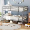 imageGiantex Bunk Bed Twin Over Twin Solid Wood Detachable Bed Frame with High Guardrails ampamp Integrated Ladder Wooden Slatted Bunk Bed for Kids ampamp Teens No Box Spring Needed WhiteGrey