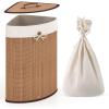 imageGiantex Corner Laundry Hamper with Lid 58 L Bamboo Laundry Basket with Removable Liner ampamp Handle Triangle Clothes Hamper for Small Spaces Bedroom Bathroom Laundry ampamp Living Room BrownBamboo