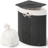 imageGiantex Corner Laundry Hamper with Lid 58 L Bamboo Laundry Basket with Removable Liner ampamp Handle Triangle Clothes Hamper for Small Spaces Bedroom Bathroom Laundry ampamp Living Room BrownBlack