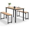 imageGiantex Dining Table Set for 4 Industrial Kitchen Table Set w 2 Benches SpaceSaving Dinette Set for Breakfast Nook Dining Room Kitchen Easy Assembly NaturalNatural