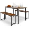 imageGiantex Dining Table Set for 4 Industrial Kitchen Table Set w 2 Benches SpaceSaving Dinette Set for Breakfast Nook Dining Room Kitchen Easy Assembly NaturalMix Brown