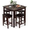 imageGiantex Dining Table Set for 4 Kitchen Table Chairs Set of 4 Counter Height Dining Table Set with 4 Bar Stools SpaceSaving Dinette Table Set for Small Place Breakfast Nook Table Set BrownBrown
