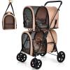 imageGiantex Double Pet Stroller with 2 Detachable Carrier Bags Safety Belt 4 Lockable Wheels Folding Cat ampamp Dog Stroller for Small Medium Pets Cats Dogs Puppy Travel Strolling Cart BeigeBeige