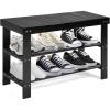 imageGiantex Entryway Shoe Bench Bamboo Shoe Shelf Organizer Holds up to 6 Pairs 3Tier Black Shoe Storage Rack Heels Slippers for Entry Living Room Bathroom BlackBlack