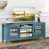 imageGiantex Farmhouse TV Stand for TVs up to 65quot Modern Vintage Entertainment Center wStorage Adjustable Shelves Cable HolesampampGlass Doors Media TV Console Table for Bedroom Living Room Teal BlueTeal Blue