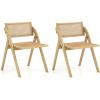 imageGiantex Folding Dining Chairs Set of 2 Wooden Folding Chair with Rattan Backrest ampamp Seat Sturdy Rubber Wood Frame Armless Accent Chairs for Living Room Kitchen Wedding Party No Assembly BrownNatural