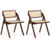 imageGiantex Folding Dining Chairs Set of 2 Wooden Folding Chair with Rattan Backrest ampamp Seat Sturdy Rubber Wood Frame Armless Accent Chairs for Living Room Kitchen Wedding Party No Assembly BrownBrown