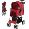 imageGiantex Folding Dog Stroller for Small Medium Dogs Cats Puppy 4 Lockable Wheels Cat Stroller Pet Travel Carrier Strolling Cart Safety Belt Removable Liner and Storage Basket RedRed