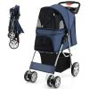 imageGiantex Folding Dog Stroller for Small Medium Dogs Cats Puppy 4 Lockable Wheels Cat Stroller Pet Travel Carrier Strolling Cart Safety Belt Removable Liner and Storage Basket RedNavy Blue