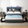imageGiantex Full Size Bed Frame with Storage Headboard and 4 Drawers Modern Upholstered Platform Bed with Charging Station ampamp Led Lights Storage Bed Full wWood Slat Support No Box Spring Needed GreyQueen