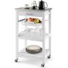 imageGiantex Kitchen Island Cart Rolling Kitchen Storage Cart with Stainless Steel Tabletop Drawer Basket and Shelf Utility Service Cart on Wheels for Restaurant Hotel
