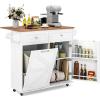 imageGiantex Kitchen Island Cart with Hidden Tilt Out Trash Can Cabinet Drop Leaf 2 Drawers Towel Rack Rolling Mobile Breakfast Bar Table Wood Kitchen Storage Cart on Wheels White ampamp NaturalWhite  Natural