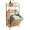 imageGiantex Laundry Hamper TiltOut Laundry Linen Hamper Bamboo Freestanding Clothes Basket WShelf ampamp Removable Liner Storage Laundry Shelf for Bathroom Living Room Bedroom NaturalNaturalGreen