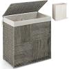 imageGiantex Laundry Hamper with Lid 29 Gal 110L Wicker Laundry Basket with 2section Liner Bag Removable ampamp Washable Foldable PP Rattan Clothes Hamper with Handle for Bathroom Bedroom GrayGray