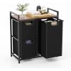 imageGiantex Laundry Hamper with Shelf Laundry Basket Organizer with 3 PullOut Removable Bags Top Storage Shelf Metal Frame Laundry Sorter 3 Section for Laundry Room Bathroom Rustic Brown ampamp Black