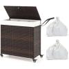 imageGiantex Laundry Hamper with Wheels and Lid 125L Rattan Clothes Hamper with 2 Removable Liner Bags ampamp Handle 3Section Foldable Laundry Sorter Rolling Wicker Laundry Basket for BathroomBlackBrown