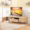 imageGiantex Mid Century Modern TV Stand for Tvs up to 65quot Wood Entertainment Center with Storage Cabinets Drawer Cable Hole Metal Legs Media TV Console Table for Living Room Bedroom Oak