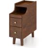 imageGiantex Narrow Nightstand with 2 Drawers Solid Wood Side Table with PullOut Tray Cable Hole ampamp Slots Small Bedside Table with for Small Spaces Living Room Bedroom Walnut