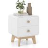 imageGiantex Night Stand with 2 Drawers Mid Century Modern Bedside Table with Cute Round Knobs Wooden Side End Table with Solid Rubber Wood Legs Small Nightstand for Kids Bedroom Dorms WhiteWhite