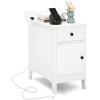 imageGiantex Night Stand with Charging Station Flip Top End Side Table wUSB Ports ampamp Outlets Modern Bedside Table wStorage Drawer Cabinet Magazine Rack Narrow Wood Nightstand for Bedroom 1 OakWhite