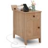 imageGiantex Night Stand with Charging Station Flip Top End Side Table wUSB Ports ampamp Outlets Modern Bedside Table wStorage Drawer Cabinet Magazine Rack Narrow Wood Nightstand for Bedroom 1 OakOak