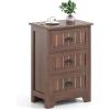 imageGiantex Nightstand with 3 Drawers Bedside Table with Exquisite Metal Handles Accent Table Sofa Side Table with Antitoppling Device for Bedroom Study BlackWalnut