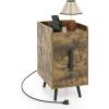 imageGiantex Nightstand with Charging Station Narrow End Table with 2 Drawers ampamp Metal Gold Legs Small Sofa Side Table w 2 USB Ports and 3 Outlets Modern Night Stand for Small Spaces Rustic BrownRustic Brown
