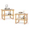 imageGiantex Rattan Side Table Set of 2 Boho End Table with Glass Top and 2Tier Storage Shelves Bedside Table for Small Spaces Bamboo Night Stand Coffee Table for Living Room Bedroom