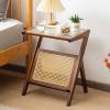 imageGiantex Rattan Side Table Set of 2 Boho Nightstand with Glass Top ampamp Magazine Rack End Table with Storage Bamboo Bedside Table for Small Space Living Room Bedroom NaturalWalnut