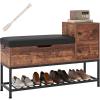 imageGiantex Rustic Brown Entryway Bench with Storage  Flip Top Box 2 Door Cabinets Padded Cushion Shoehorn 395 Shoe Organizer for Hallway FoyerRustic Brown