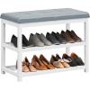 imageGiantex Shoe Bench Wood Shoe Rack Bench with Cushion Seat PU Seat Shoe Storage Organizer ThickPadded Shoe Shelf 3Tier Shoe Rack for Entryway Bedroom Living Room Hallway WhiteGreyWhitegrey