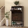 imageGiantex Shoe Storage Cabinet  Hidden Shoe Organizer with 2 Flip Drawers Adjustable ampamp Removable Interior Shelves Freestanding Narrow Shoe Rack Cabinet for Entryway Hallway Rustic Brown
