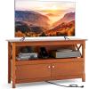 imageGiantex TV Stand with Power Outlet for TVs up to 50 Inch Entertainment Center with 2Door Cabinet Storage Shelf 2 Cable Holes Modern Media Console Table for Living Room Bedroom TV Cabinet WhiteBrown