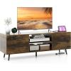 imageGiantex TV Stand with Power Outlet for TVs up to 60 Entertainment Center with Cable Hole Cabinets Adjustable Shelf Modern Media Console Television Stands for Living Room Bedroom Rustic BrownRustic Brown