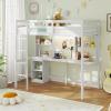 imageGiantex Twin Loft Bed with Desk ampamp Hutch Wooden Loft Bed wLED Light ampamp Charging Station Safety Guardrails ampamp Ladder Twin Bed Frame wStorage Shelves for Dorm Apartment No Box Spring Needed White