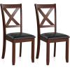 imageGiantex Wood Dining Chairs Set of 2 Faux Leather Upholstered Dining Chairs with Rubber Wood Legs Vintage Kitchen Chair wPadded Seat Max Load 355 Lbs Farmhouse Armless Wooden Dining Room ChairChesnut