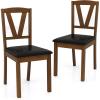 imageGiantex Wooden Dining Chairs Set of 2 PU Leather Upholstered Kitchen Armless Chairs wVShapd Backrest Rubber Wood Frame Comfy Padded Seat MidCentury Accent Furniture for Dining Living RoomBrownblack