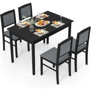 imageGiantex 5Piece Dining Set for 4 Solid Wood Rectangular Table ampamp 4 Chairs wtih Rubber Wood Legs Kitchen Table and Chairs Set for Small Spaces Dinette Dining Room Restaurant Rustic BrownBlackgrey