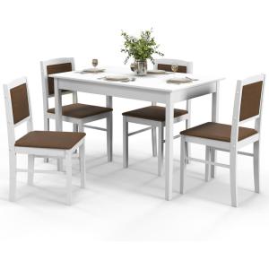 imageGiantex 5Piece Dining Set for 4 Solid Wood Rectangular Table ampamp 4 Chairs wtih Rubber Wood Legs Kitchen Table and Chairs Set for Small Spaces Dinette Dining Room Restaurant Rustic BrownWhitebrown