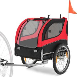 imageGiantex Dog Bike Trailer Bicycle Trailer Wagon for Medium and Small Sized Dogs 20 Inch Wheels 3 Zippered Doors 8 Reflectors 1 Red Flag Folding Dog Carrier for Bike Hold up to 88lbs
